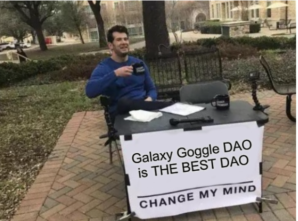 All_Or_Nthing's tweet photo. @GalaxyGoggleDAO
 is THE BEST DAO and no you can't change my mind.  What they're doing is revolutionary! They are THE PIONEER of high APY.  You guys don't even know how amazing what they are doing is.  I am amazed, glad and under invested, bout to APE IN!!! 🦍🥽🚀 https://t.co/Bxd1o2RLud