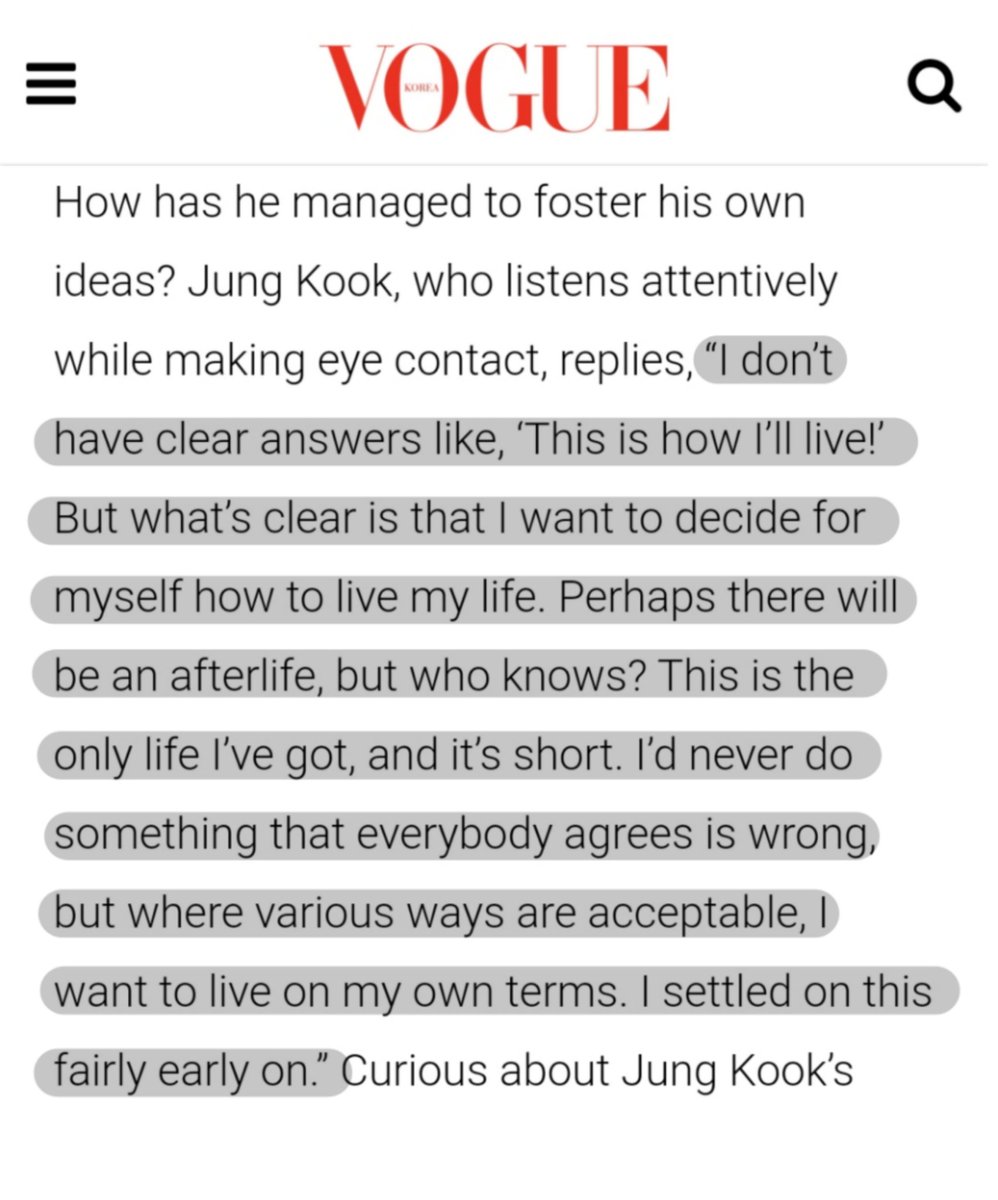 myglosshy's tweet photo. — "Dicen que la vida es corta, pero el arte es eterno. ¿Qué es eterno para ti?

Jungkook: "supongamos que lo que hago es arte. ¿Sería esto lo más importante? ¿No es la vida más importante? El tiempo que he vivido se destila en mí. Así, la vida es finita, pero también eterna" https://t.co/ookBTchePx