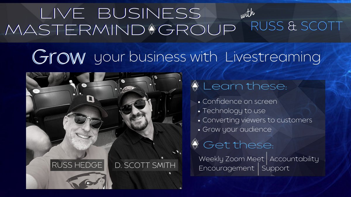 russhedge's tweet photo. People do business with people they know, like, & trust.
How do they get to know you?
Be visible! Go LIVE!!
Join the Live Business Mastermind Group with Russ and @d_scott .
For more details, go to https://t.co/Xw1vsV1hug
#LivestreamingClass #LiveBusinessMastermind https://t.co/0RXqFSN94B