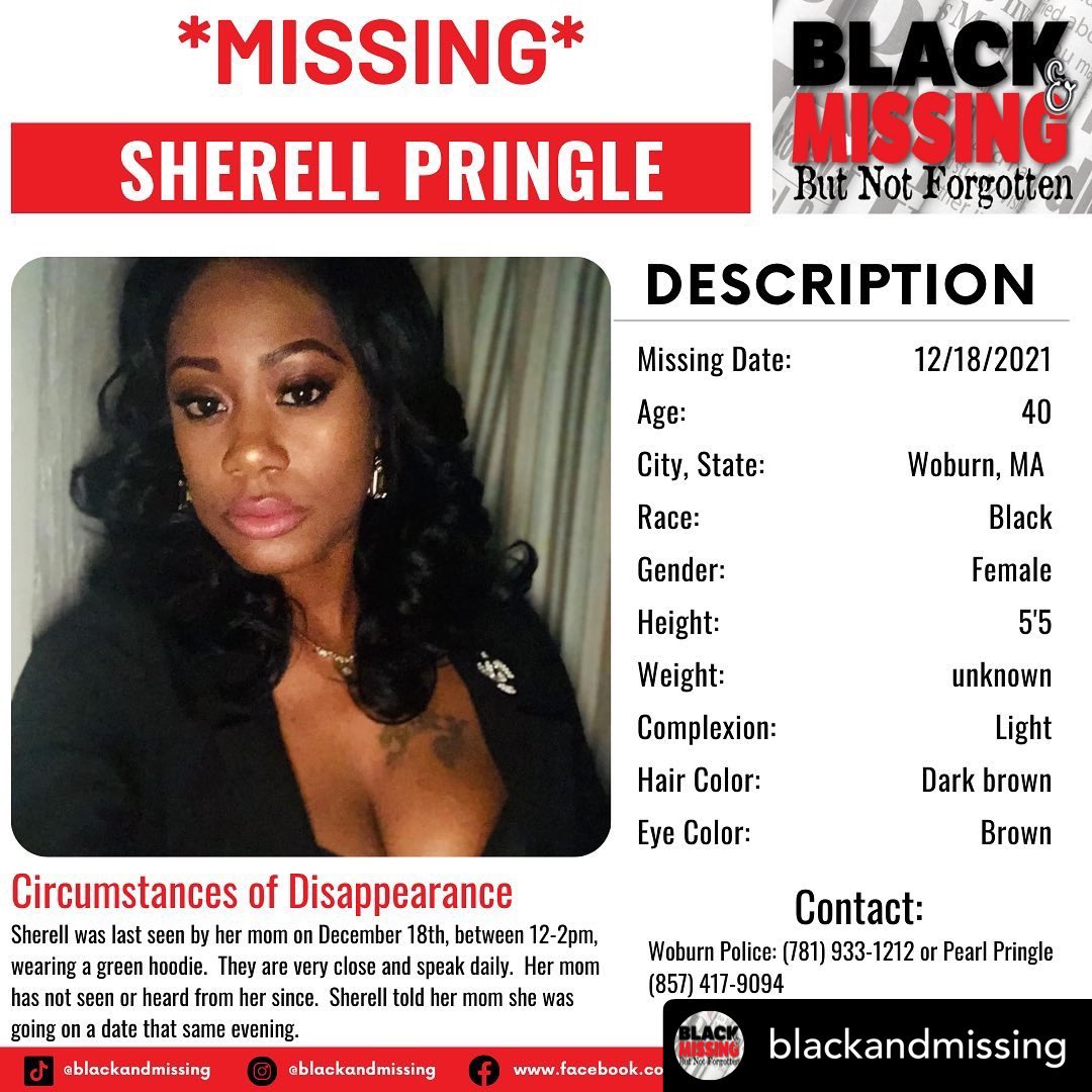 TruestKind's tweet photo. #Missing Sherell Pringle (aka “Rell”) was last seen by her mom, Pearl, on December 18, 2021 between the hours of 12-2pm. She was wearing a green hoodie. Please contact the Woburn Police 781-922-1212 or Pearl Pringle 857-417-9094
#SherellPringle #BlackandMissing #BAMBNF #Woburn https://t.co/rRkKu6ld3z