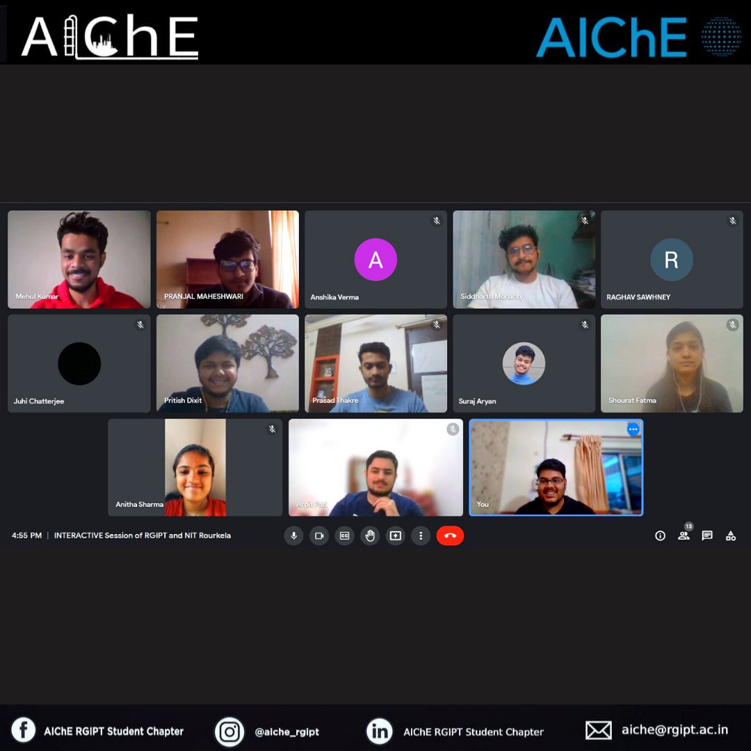 AIChE_RGIPT's tweet photo. Greetings from AIChE RGIPT Student Chapter!!
We are pleased to announce that we had a great interactive session with @aiche.nitrkl Both chapters shared information of mutual interest on research, Chem-e-events, respective institutions etc.
#Aiche
#Rgipt #learning
#growth https://t.co/7vs9fQ9RzJ