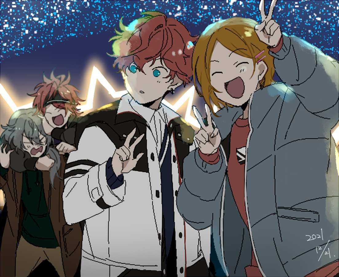 multiple boys v red hair jacket closed eyes hairclip hair ornament  illustration images