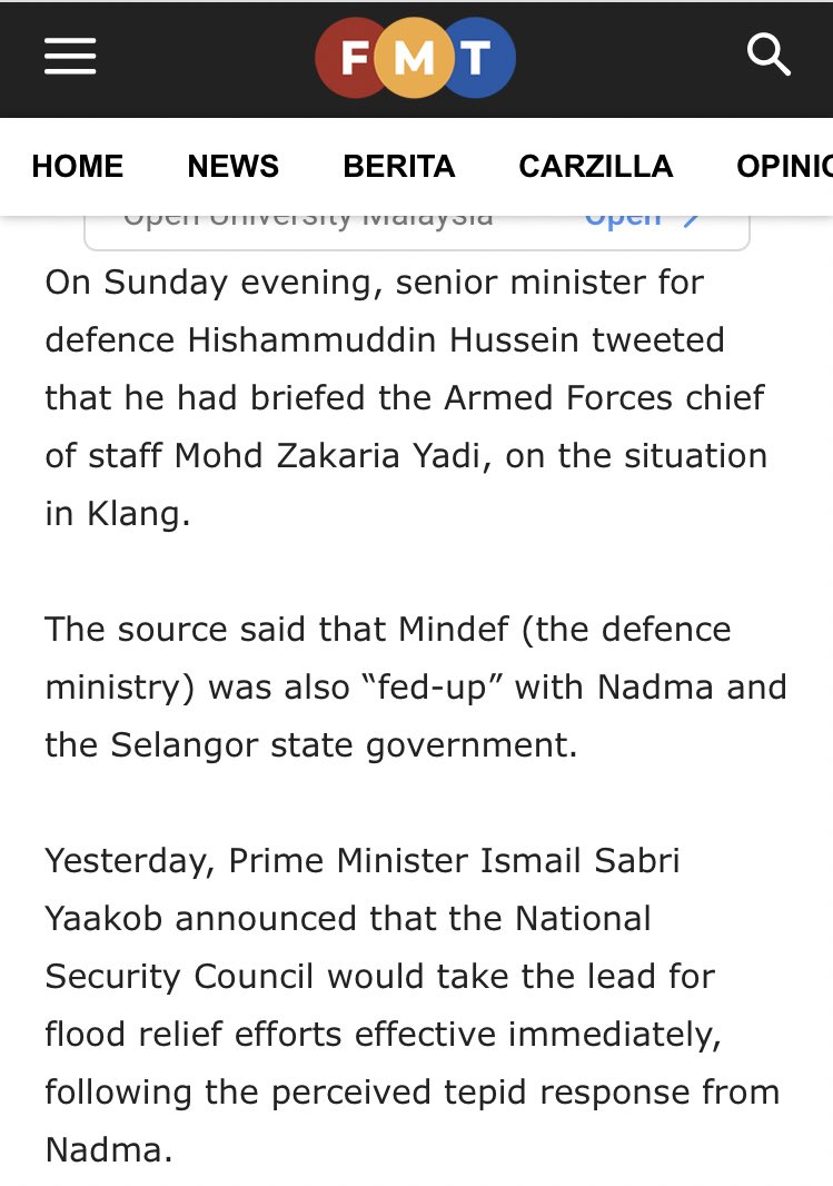 Jas_zedz's tweet photo. Ni spill the tea level kebangsaan

Tentera dah turun hari jumaat &amp; langgar je sebab NADMA &amp; Kerajaan Negeri tak nak libatkan tentera

- Mindef bergaduh dgn pegawai NADMA
- NADMA &amp; Kerajaan Selangor tak pantau SOS mangsa di sosial media
- PM suruh MKN ambil alih sebab NADMA gagal https://t.co/NJPWhgFQ5x