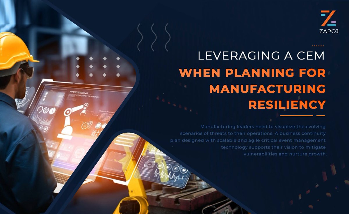 ZapojTech's tweet photo. Manufacturing risks are hard to overlook while they are quite unpredictable to detect. Leaders when rethinking their resiliency plans, may need a CEM tool for overall business continuity goals. 

https://t.co/MG3kKMNbbk

#Manufacturing #Zapoj #CriticalEventManagement #Resilience https://t.co/Djlud1L1Ut