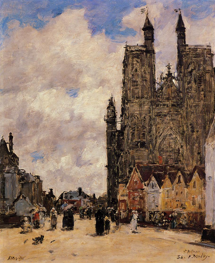 Abbeville, Street and the Church of Saint-Folfran, 1884 #eugeneboudin #boudin