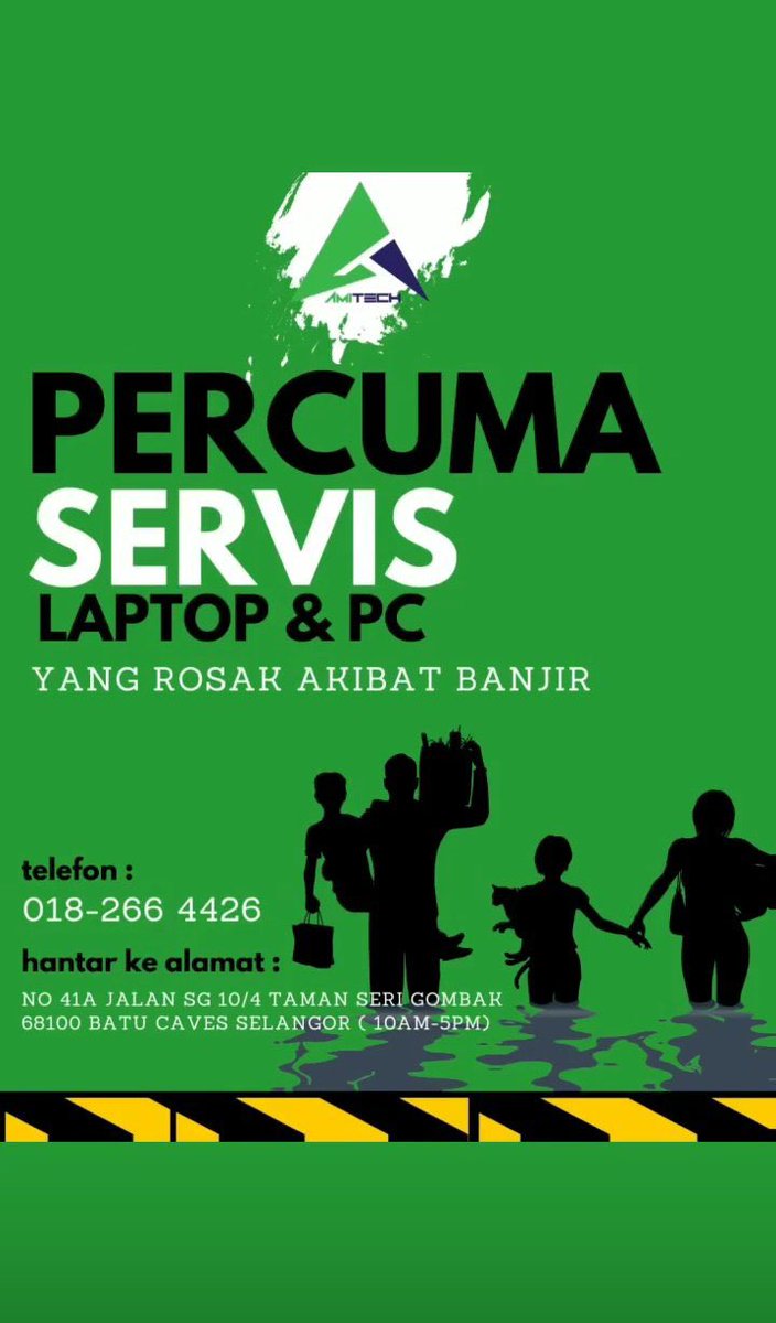 jinolatte's tweet photo. hi everyone, pls spread this
@/amitech.my on Instagram
-menawarkan service percuma bagi laptop dan komputer yang ditenggelami air banjir
-starts from this Wednesday, 22 dec 2021
here's the link 👇
(https://t.co/avywpG1wue…)
#DaruratBanjir #MYENHelp https://t.co/uZUZiYGq13