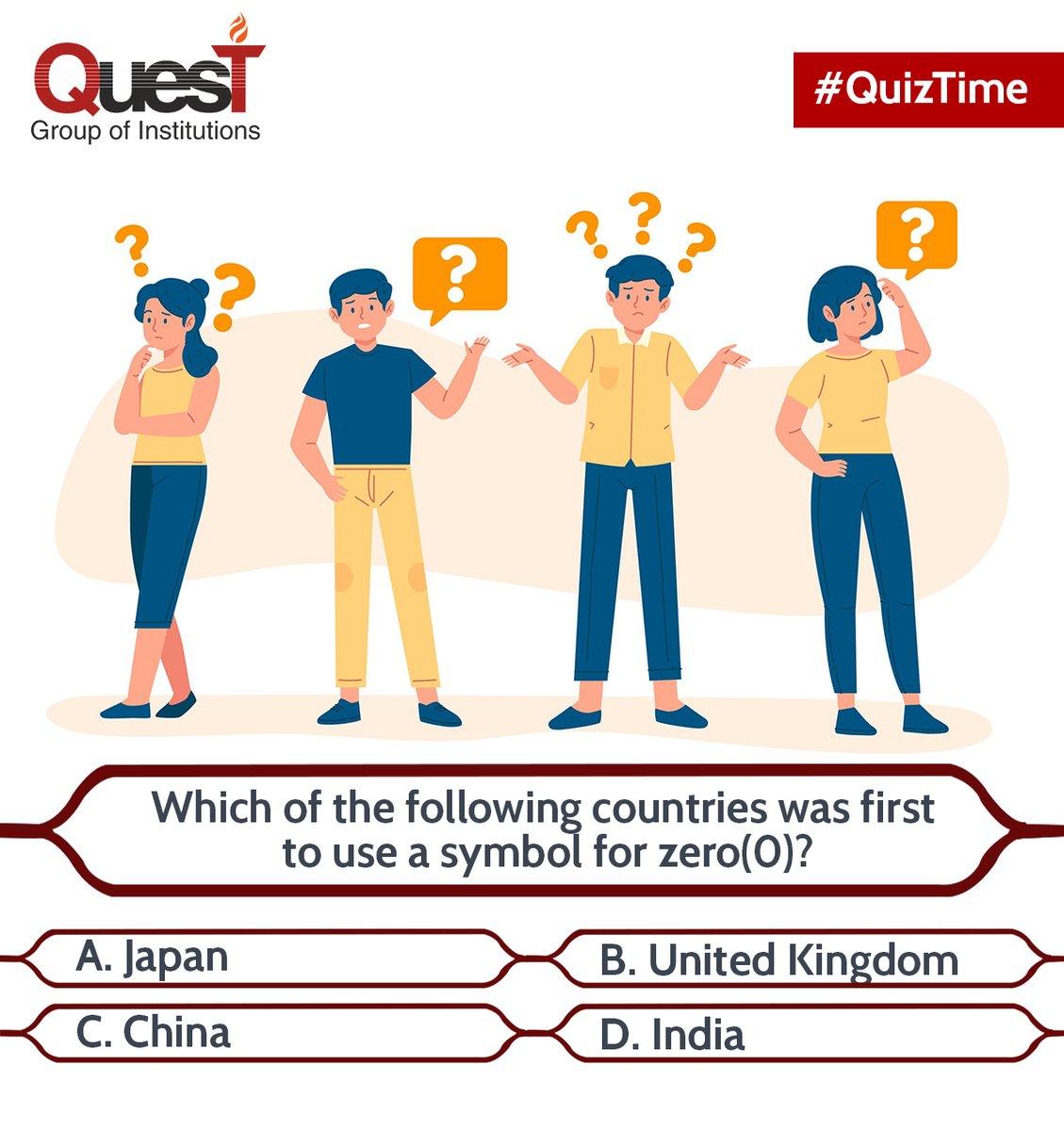 QuestMohali's tweet photo. Tell us which countries mentioned in the creative used the symbol zero for the first time ever. If you know the right answer, leave them in the comment section below. ๐
#quiztime #quest #questchandigarh #quiz #answer #quizalert #shareyouranswer
#QuizTime #zero #symbol https://t.co/utenKPscVy