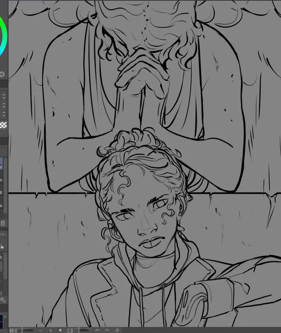 [ oc wip ] this piece is kinda big and is giving me a bit of trouble so i'm gonna keep working on it tomorrow, for now here's a wip while i start working on some smaller scale stuff :) 