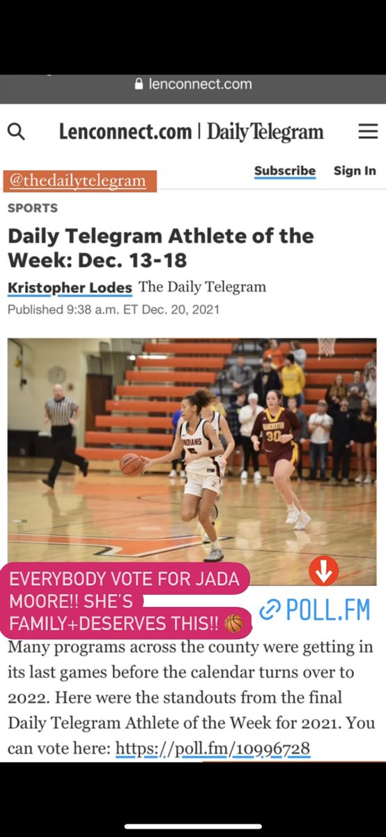 SuHolmesMcKagan's tweet photo. Everybody please vote for #JadaMoore 4 #atheteoftheweek #thedailytelegram @lenaweenews
🏀✨✨⬇️
https://t.co/0qltvsbmRF https://t.co/IGKm3eFELt