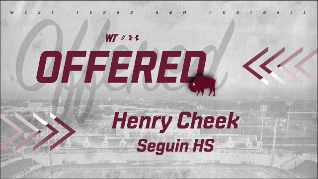 Henrycheek79's tweet photo. Honored to receive my second offer from West Texas A&amp;M! @DaileyCraig @Coach_Longacre @Coachwillwagner @WTAMUFootball https://t.co/Lx1Jx9CG9f
