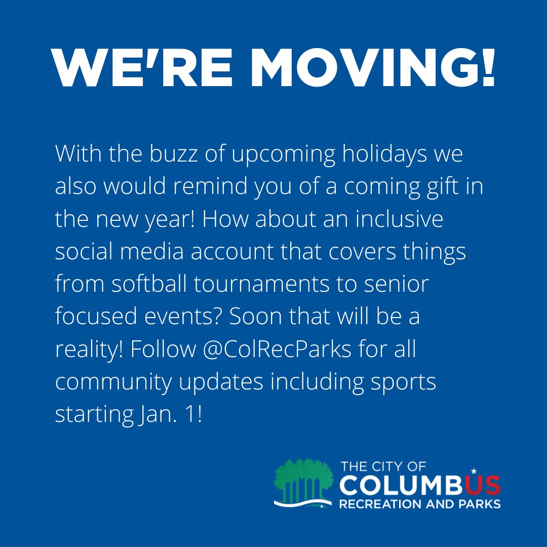 With the buzz of upcoming holidays we also would remind you of a coming gift in the new year! How about an inclusive social media account that covers things from softball tournaments to senior focused events? Follow @ColRecParks for all community updates starting Jan. 1!