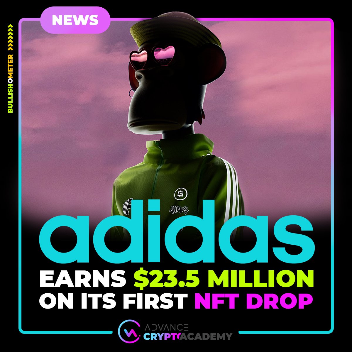 Adidas Originals nets $23 million after closing its first NFT drop ow.ly/oOV630s4BhN.      #bitcoin #altcoins #cryptocurrency  #cryptoinvestor #cryptoworld #cryptolife #blockchain  #tradingview  #cryptosignals #advancecryptoacademy #ethereum #metaverse #NFT #adidasoriginals