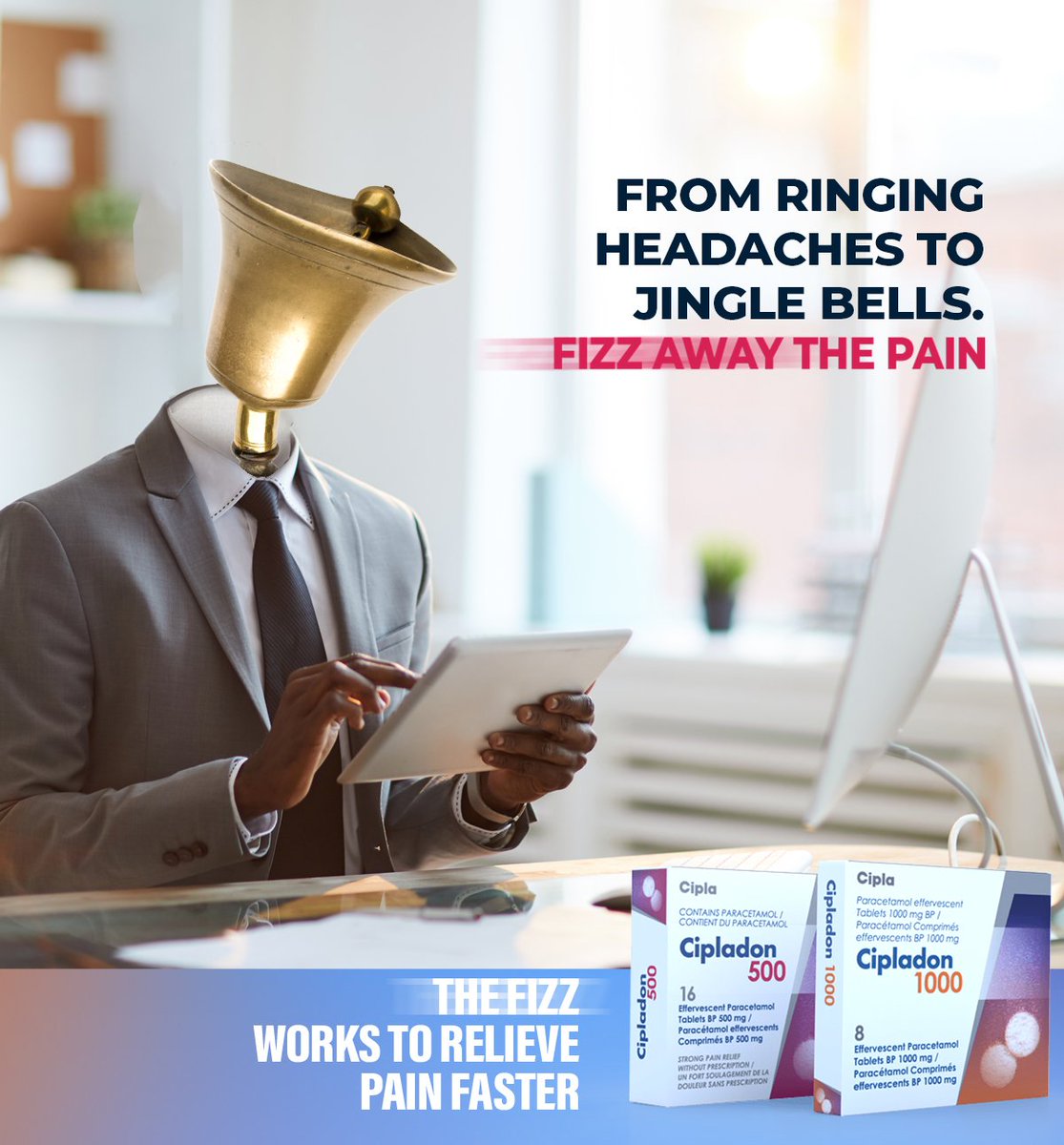 984inthemorning's tweet photo. From ringing headaches to jingle bells.. 
Fizz away the pain! Take @Cipladon!
#DareFasterRelief https://t.co/aXYSF2XLqZ