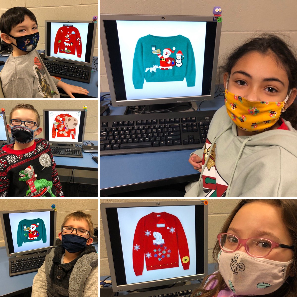 PattonsPencils's tweet photo. My students’ ugly sweater game is strong! It was a great way to exercise copy/ paste, duplicate, and undo/redo 😄 https://t.co/46wa79Az9G https://t.co/vfVE7hfmMh