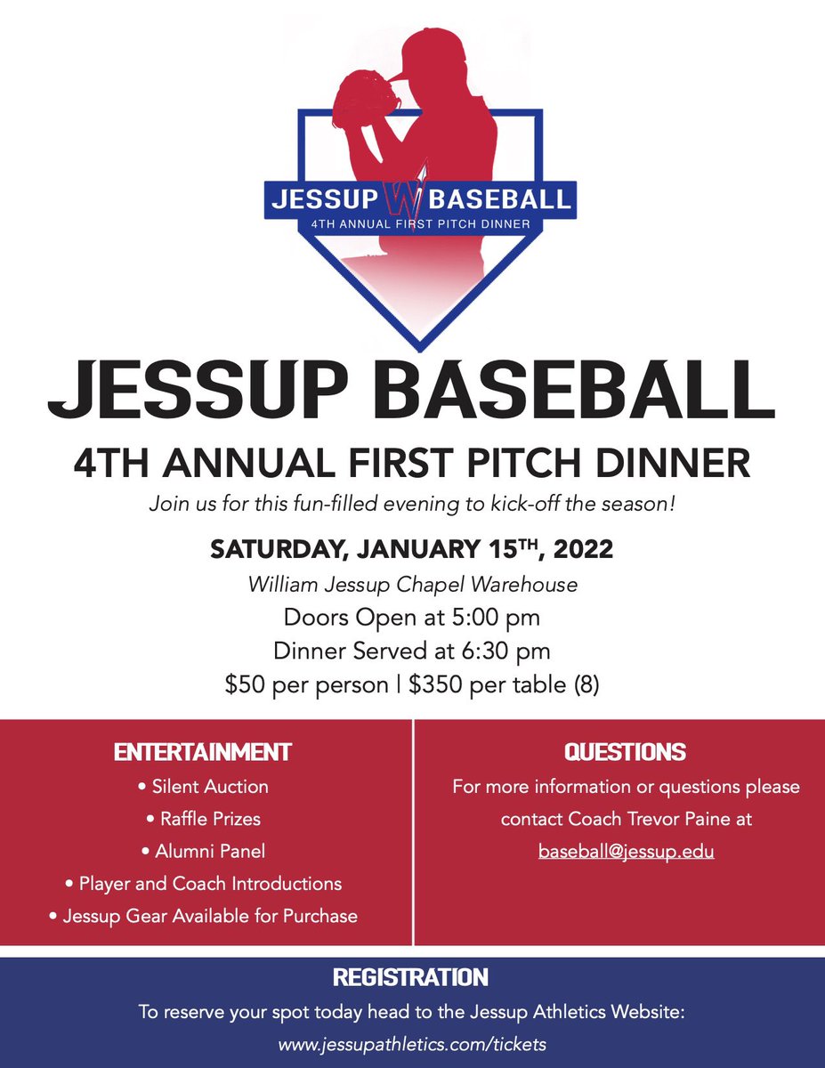 𝗙𝗜𝗥𝗦𝗧 𝗣𝗜𝗧𝗖𝗛 𝗗𝗜𝗡𝗡𝗘𝗥
No better way to kick-off 𝗕𝗮𝘀𝗲𝗯𝗮𝗹𝗹 season than with the Warriors!

𝘚𝘢𝘵𝘶𝘳𝘥𝘢𝘺, 𝘑𝘢𝘯. 15𝘵𝘩 
𝘑𝘦𝘴𝘴𝘶𝘱 𝘊𝘩𝘢𝘱𝘦𝘭 𝘞𝘢𝘳𝘦𝘩𝘰𝘶𝘴𝘦
5:30𝘗𝘔, 𝘋𝘪𝘯𝘯𝘦𝘳 𝘢𝘵 6:30𝘗𝘔

𝙍𝙚𝙨𝙚𝙧𝙫𝙚 𝙮𝙤𝙪𝙧 𝙨𝙥𝙤𝙩 𝙏𝙊𝘿𝘼𝙔!