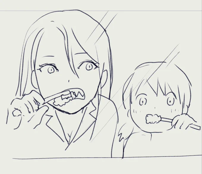 ある朝の2人。
ギザ歯は磨くのが大変だ……🦷 
