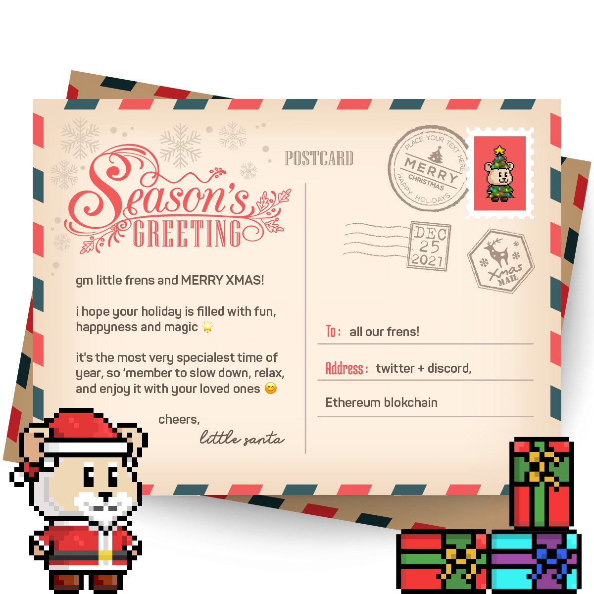 we got a postcard from little santa to share with all our frens 🎅🏻❤️ !weee