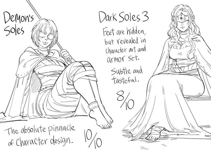 Patreon request for Elden Ring's Melina and her conspicuous lack of fan-service.

(Note that I just checked photos of the pre-order statue of Malenia Blade of Miquella, and safely confirmed toes.) 