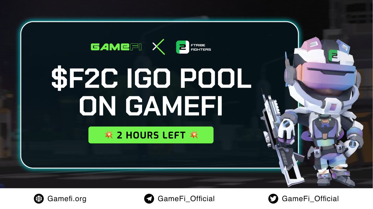 GameFi_Official's tweet photo. 🛎️Today is The Day! @f2nft $F2C IGO will start in the next 2 hours 

Set the alarm and join here:
❇️IGO pool: https://t.co/rIlppTmdnD
❇️Community pool: https://t.co/NDrbcDbAH1

⏲️Buying time: 9:00 am UTC

#GameFi_IGO $GAFI https://t.co/h12AqWvXxf