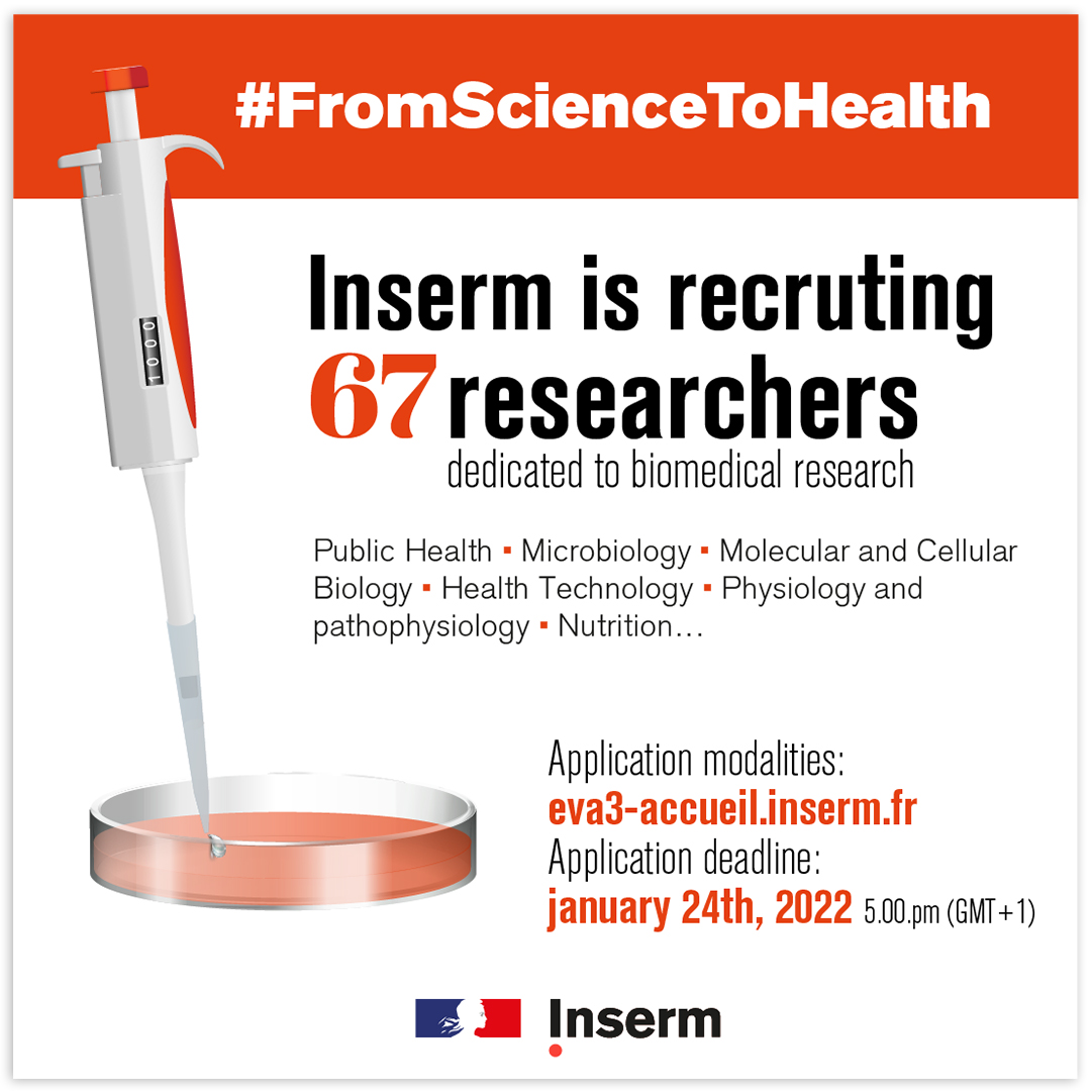 📢#Inserm launches its recruitment campaign for researchers, prepare your application!🔬  
#Insermisrecruiting #recruitment #hiring 

➕infos on bit.ly/3EfPUlN