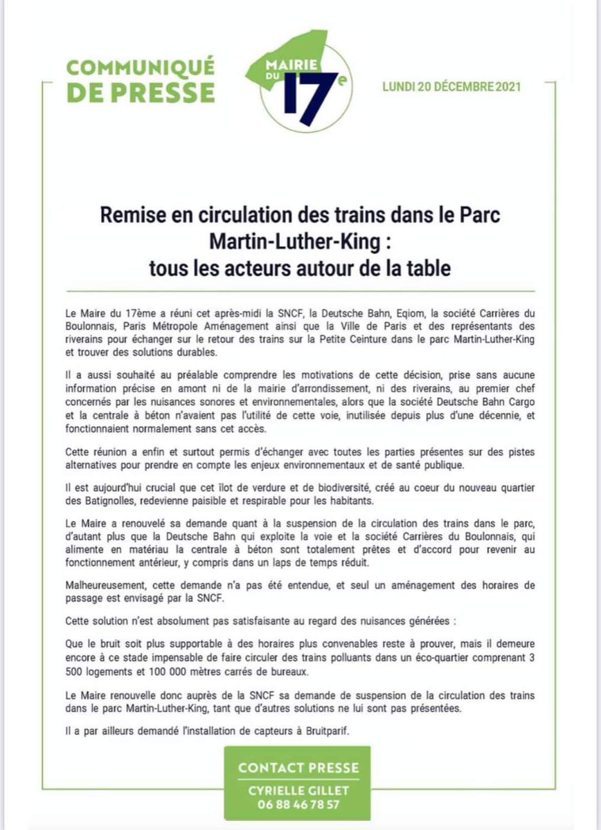 AureliAssouline's tweet photo. 🚞 Des trains dans #MLK !
Aux côtés de notre maire @geoffroyboulard qui a réunit l’ensemble des acteurs concernés pour demander à @SNCFReseau de suspendre le trafic polluant et bruyant &amp; de chercher des solutions respectueuses des riverains et du parc de cet #ecoquartier https://t.co/GuXdEvtrMU