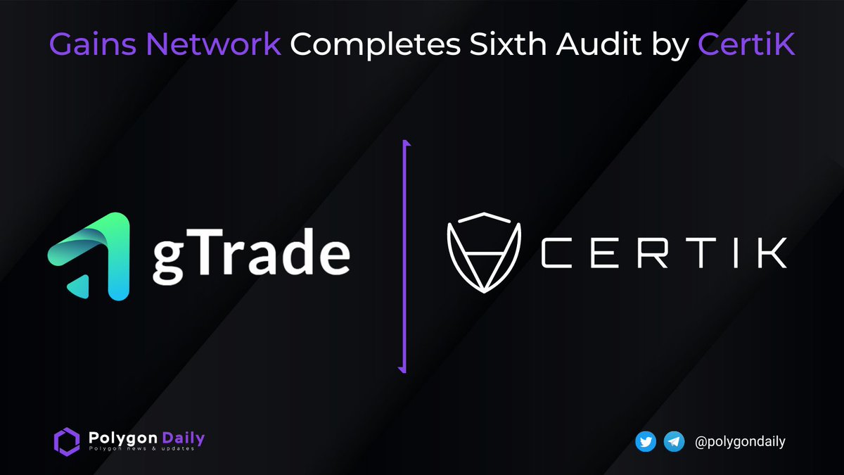 The decentralized leveraged #trading platform <a href="/GainsNetwork_io/">gTrade | Gains Network 🍏</a> passed its 6th #audit on <a href="/certikorg/">CertiK Old Account</a>!

Its new $DAI trading vault is confirmed checked. The trading section is raising eyebrows on <a href="/0xPolygon/">Polygon | POL</a> w/ many new protocols. What do you think?

👉certik.com/projects/gains…

$MATIC