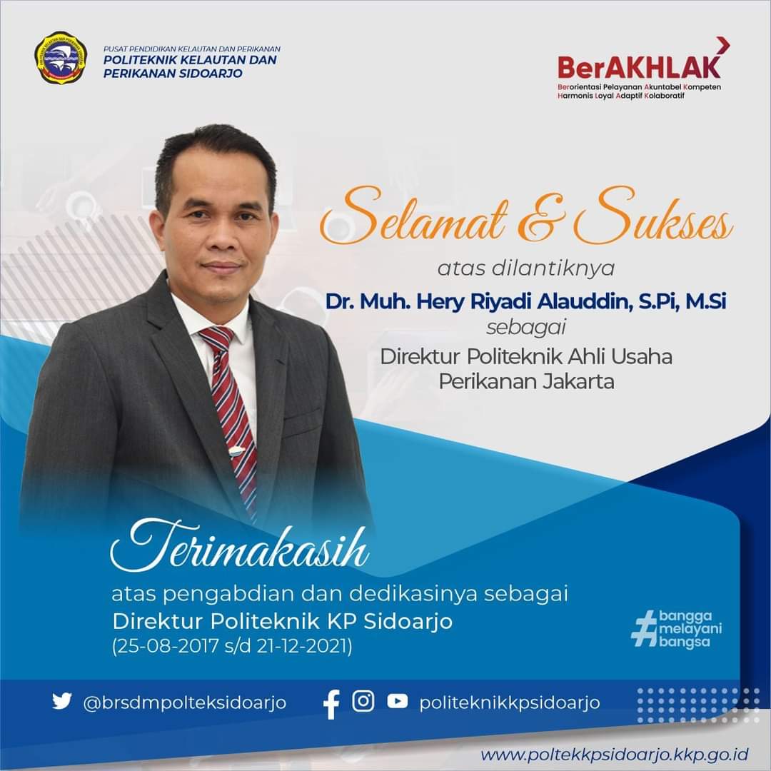 bppsdm_pkpsda's tweet photo. Selamat mengemban amanah baru di Politeknik Ahli Usaha Perikanan, terimakasih telah lebih dari 4 tahun menjadi Pimpinan di Politeknik Kelautan Perikanan Sidoarjo https://t.co/NNhn8RyN41