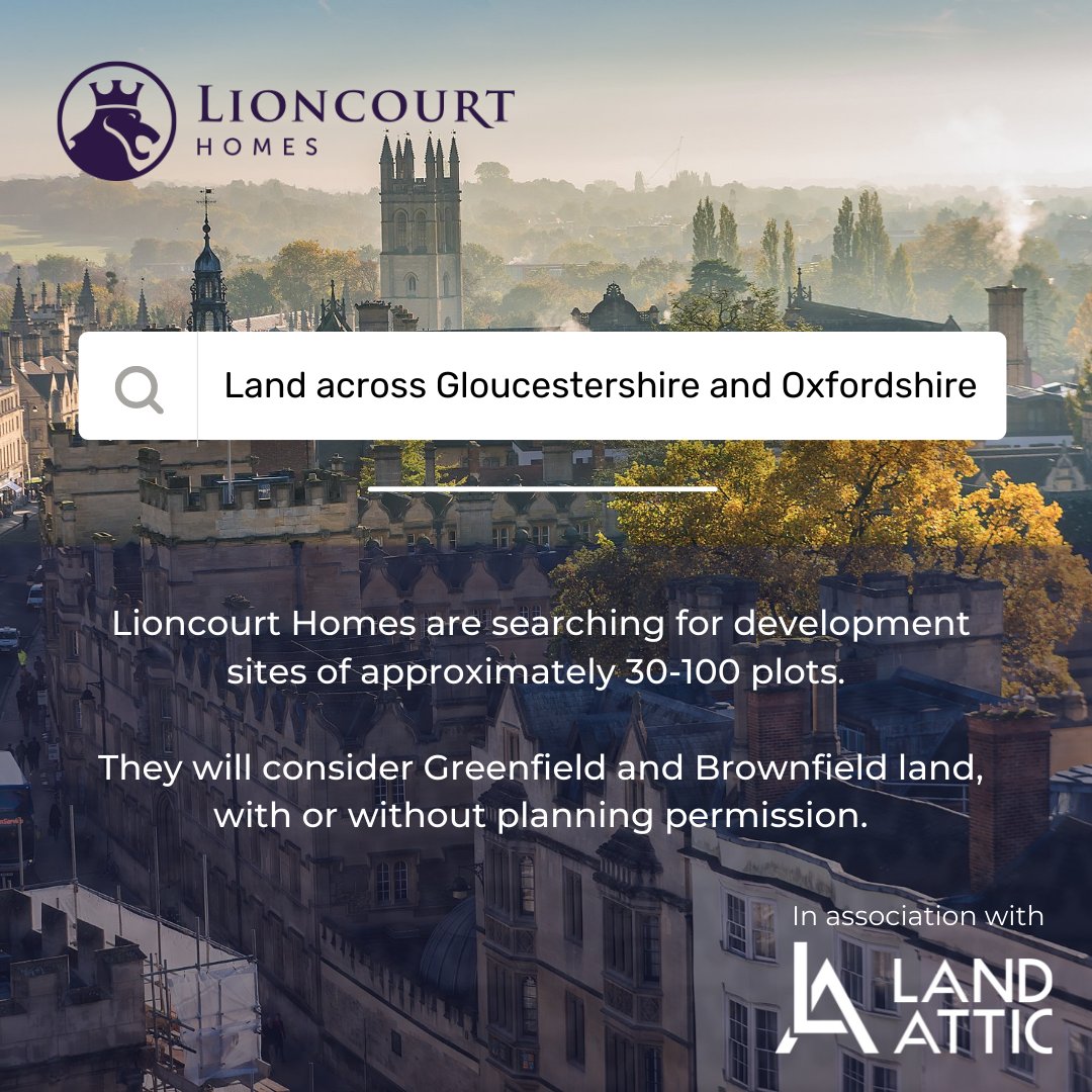 Lioncourt Strategic Land Limited are on the hunt for multiple development sites across the UK, including Gloucestershire and Oxfordshire regions. Contact Land Director Rachel Cartwright 📞 01905 755167 @LioncourtHomes #landrequirement #landingloucestershire #landinoxforshire