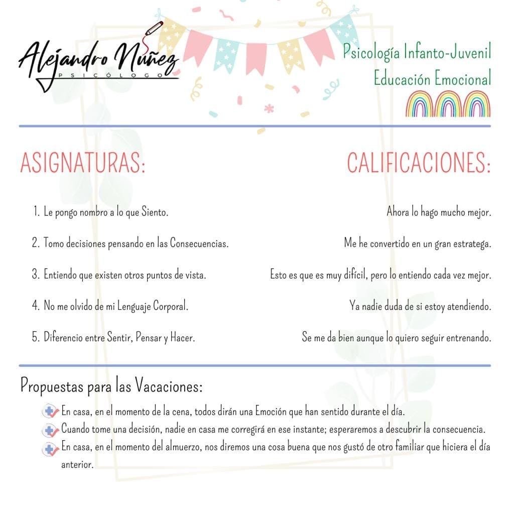 🥳 Hoy es el día de las Notas. 

🤗 La mayoría de las veces, cuando vienen peques a consulta, aclaramos que aquí no vamos a dar Mates, ni Lengua, ni Inglés. Aquí damos otras asignaturas; otras igualmente importantes para la vida.