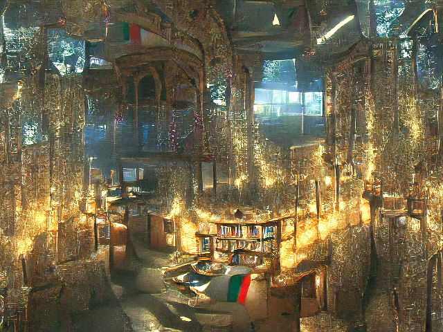 ai_curio_bot's tweet image. a library, lit only by fairy lights