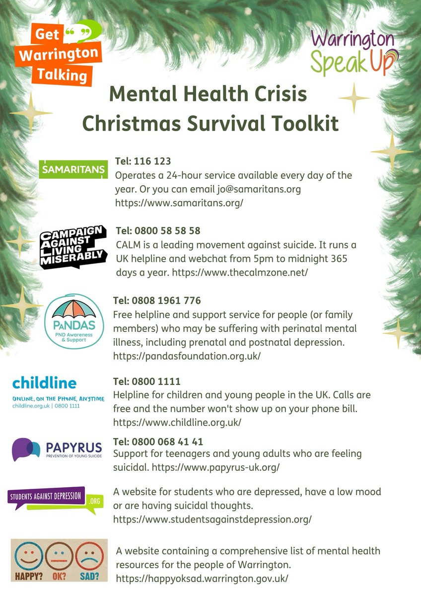 GetWarrTalking's tweet photo. Please keep sharing these. Christmas may be really tough for some people, it's important they know there is support out there. 

#SuicidePrevention https://t.co/1KSiQeK5rc