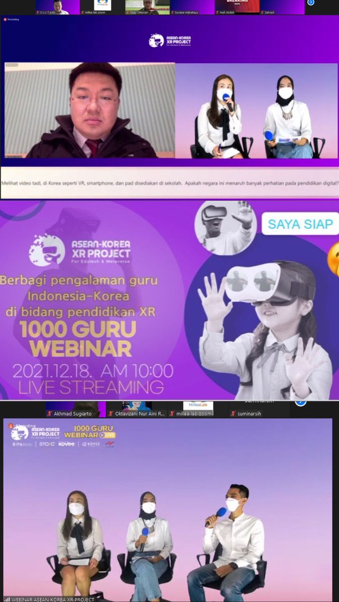 pendekarvr's tweet photo. Pada hari Sabtu kemarin tgl 18 Desember 2021 suksesnya acara Webinar Asean Korea XR Project, Hasil kolaborasi @millealab dengan Kovee yang turut mengajak PendekarVR kita sebagai Narasumber Pak @MAbdurahimm dan Pak @amindt12.
Berikut recapnya..😆

#VRforeducation
#PendekarVR https://t.co/qQ2jdBi2w2