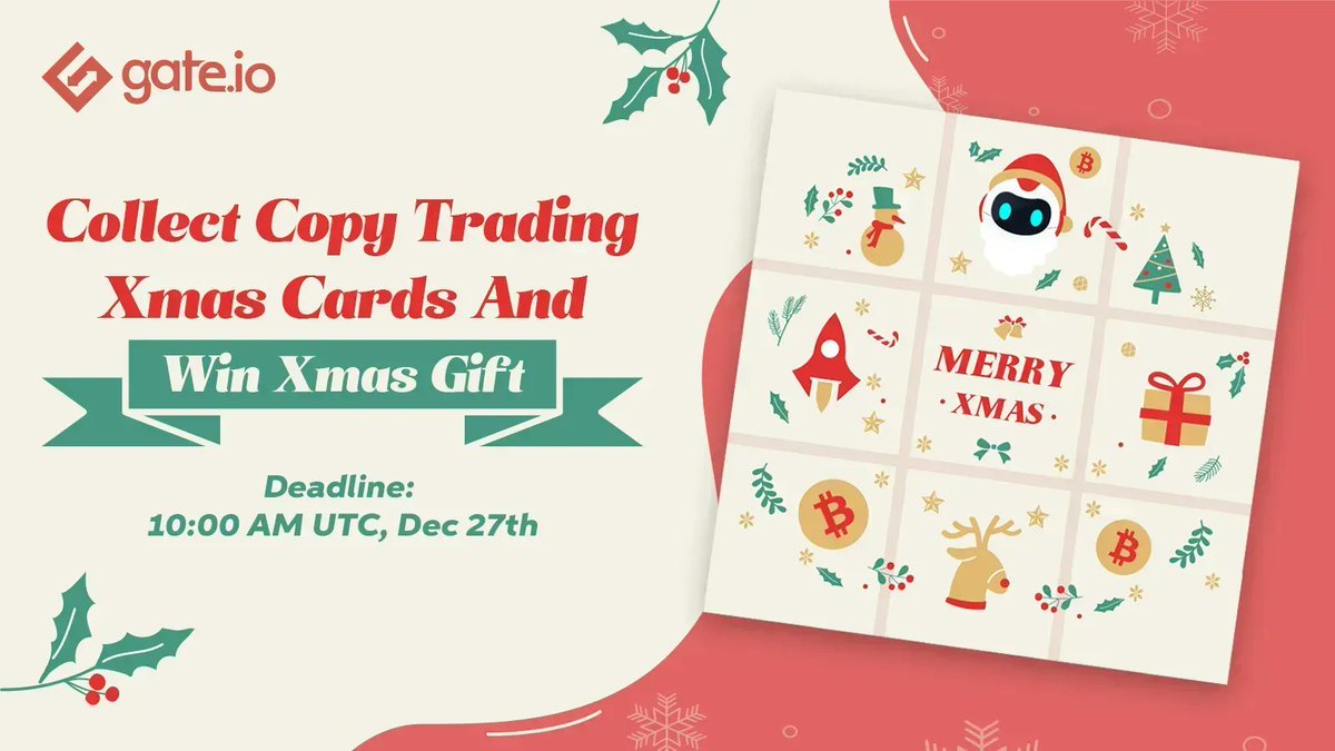 Gate's tweet photo. Jingle bells, jingle bells🎅
What fun it is to win Xmas lucky bags during the Xmas holidays🎄

1️⃣Follow @gate_io 
2️⃣RT with #Gateiocopytrading &amp; @ A friend
3️⃣Collect #Copytrading Xmas cards

Participate: https://t.co/OZ8413rjWd
Details: https://t.co/JXOMnBokiN

#Gateio https://t.co/BeJ8yZqIKw