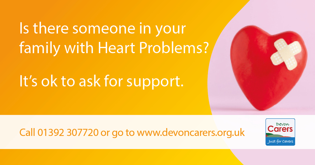 DevonCarers's tweet photo. When someone in your family has a heart problem, it can cause you anxiety and concern.
Devon Carers are here to support you.
Find out how 👇
https://t.co/tUThmx5RSs
#heartproblems #heartdisease #support #devoncarers #careinthecommunity https://t.co/xU5JKgQjj0