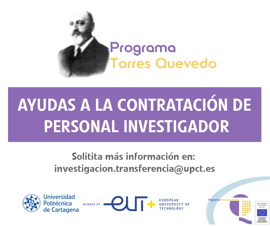 ✅ INCORPORA UN #DOCTOR a tu #empresa solicitando las ayudas Torres Quevedo

Si estas interesado, como doctor o empresa, contacta con @UPCTnoticias a través del e-mail:

▶️ investigacion.transferencia@upct.es.

¡Te ayudaremos! 🙂

+info: upct.es/destacados/cde…

#UPCT #Cartagena