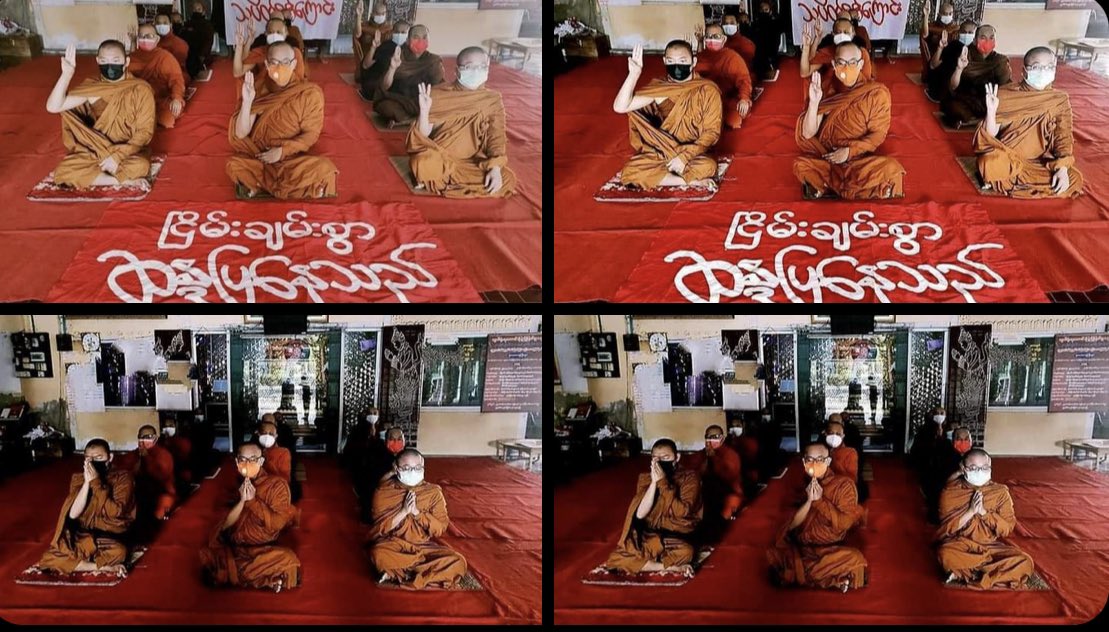 Meii_csn's tweet photo. Monks from Sangha Union of Mandalay demand for an immediate end to all of Burma's suffering. They also performed sermons &amp; prayed for federal democracy's development.   #NoFlyZoneInMyanmar #Dec21Coup #WhatsHappeningInMyanmar https://t.co/fPG9ai2xA9