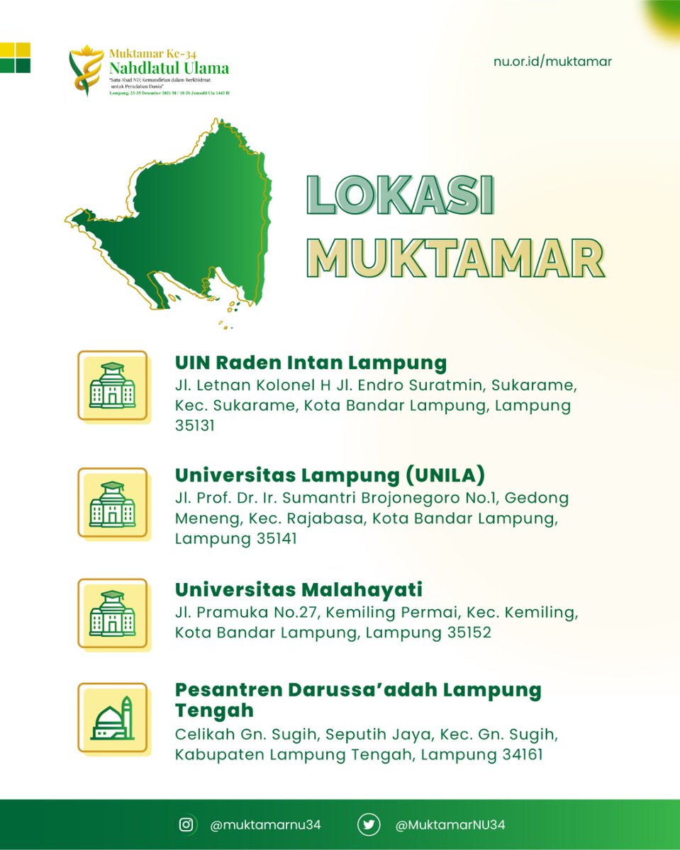 Empat Lokasi Kegiatan Muktamar ke-34 NU. #MuktamarRiangGembira #MuktamarNUSejuk