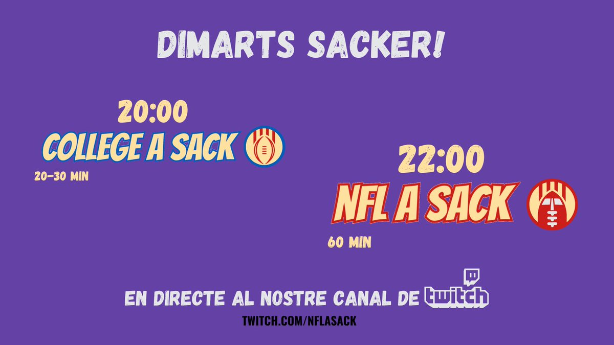NFLaSack's tweet photo. 🤪Ja ha passat una setmana sencera i torna a ser #DimartsSacker!
Avui amb un horari diferent. El podcast #NFL s'endarrereix una mica, fins a les 22h. Tranquils que si no us va bé sempre el podreu mirar i escoltar a les nostres plataformes habituals en diferit!
#SackerismeÉsAmor https://t.co/C4h38ZOpwV