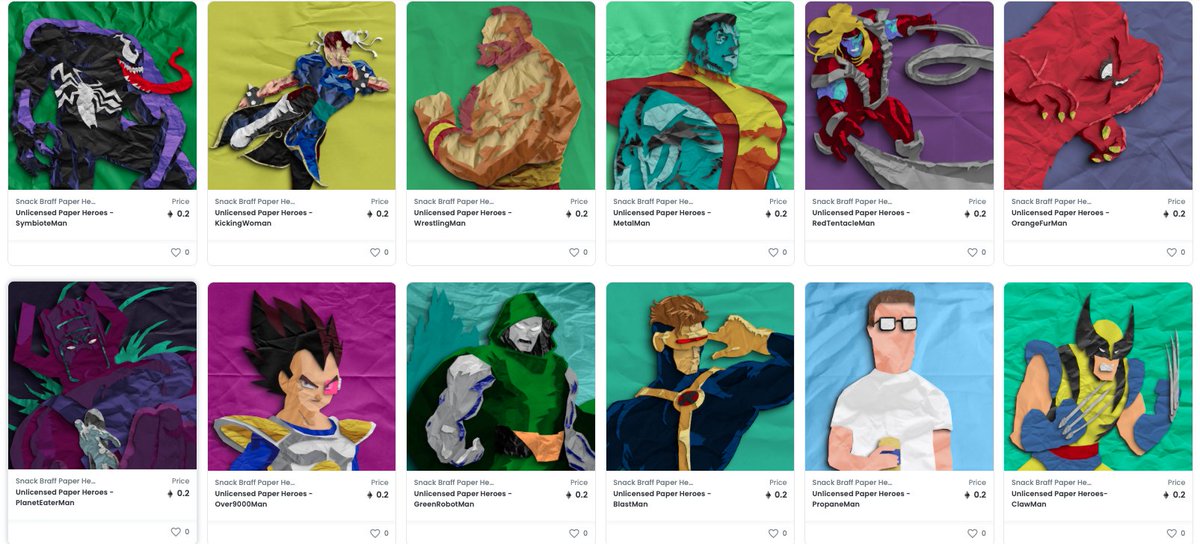 SNACK BRAFF PAPER HEROES COLLECTION. available on #opensea i keep adding more to it and got a lot more comin. #NFTcollection #NFTs