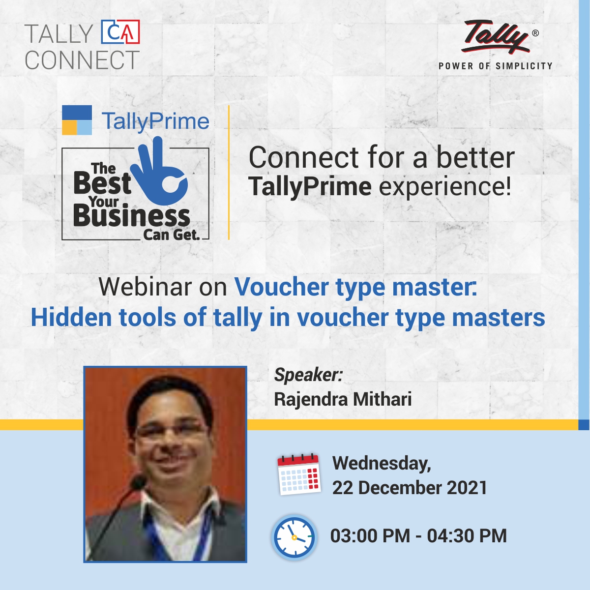 tallysolutions's tweet image. Presenting the next webinar in our weekly 🤝CA Connect series - on all you need to know about TallyPrime 2.0!

Register for the next webinar at 👉 bit.ly/tcc221221
Check out all our webinars at 👉 bit.ly/tallycaconnect

#WebinarsByTally #CAConnect #BestForBiz