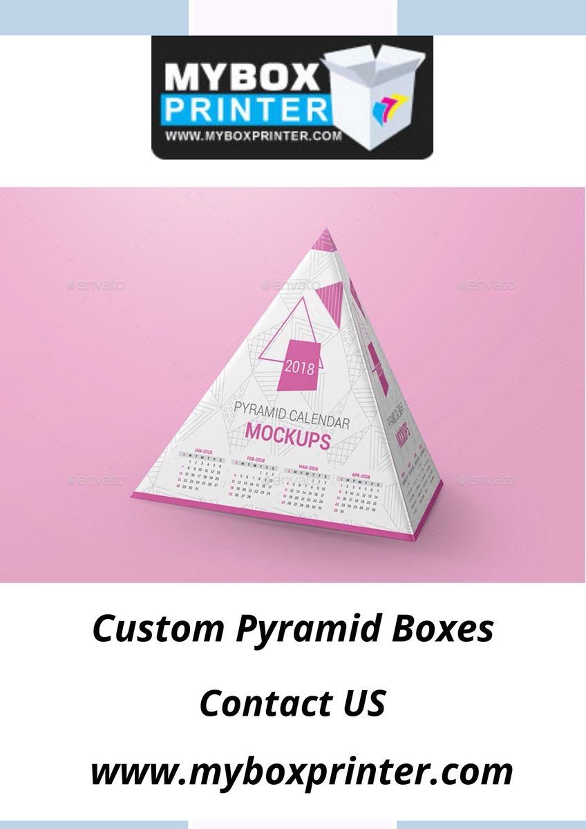 Jaunrichard1's tweet image. Custom Pyramid Boxes
Pyramid Style boxes are unique style gift boxes and are used for special gift items. The presentation of the boxes can be enhanced by custom printing and designing.
#pyramidboxes #custompyramidboxes #pyramidpackagingboxes #myboxprinter
