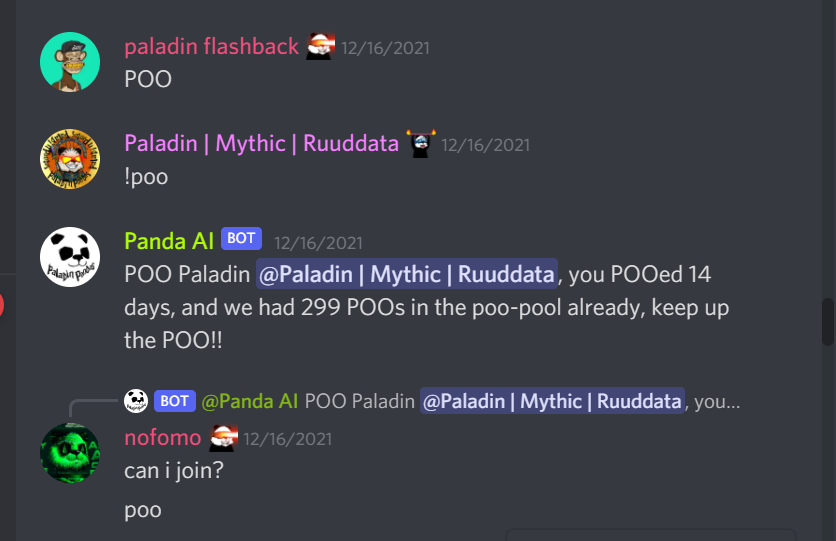 Paladin_Pandas's tweet photo. 🐼If you don't how to break the ice!

💩Drop a "poo" to greet each other just like what we do in Pandaverse!

🔥When the poo pool collect 300 poos, a paladin panda will be airdropped!

🎅Join https://t.co/L0jAWBVRkb and say "poo"!! Win a card and chance for a paladin panda #NFT!! https://t.co/OI72bTtjrY
