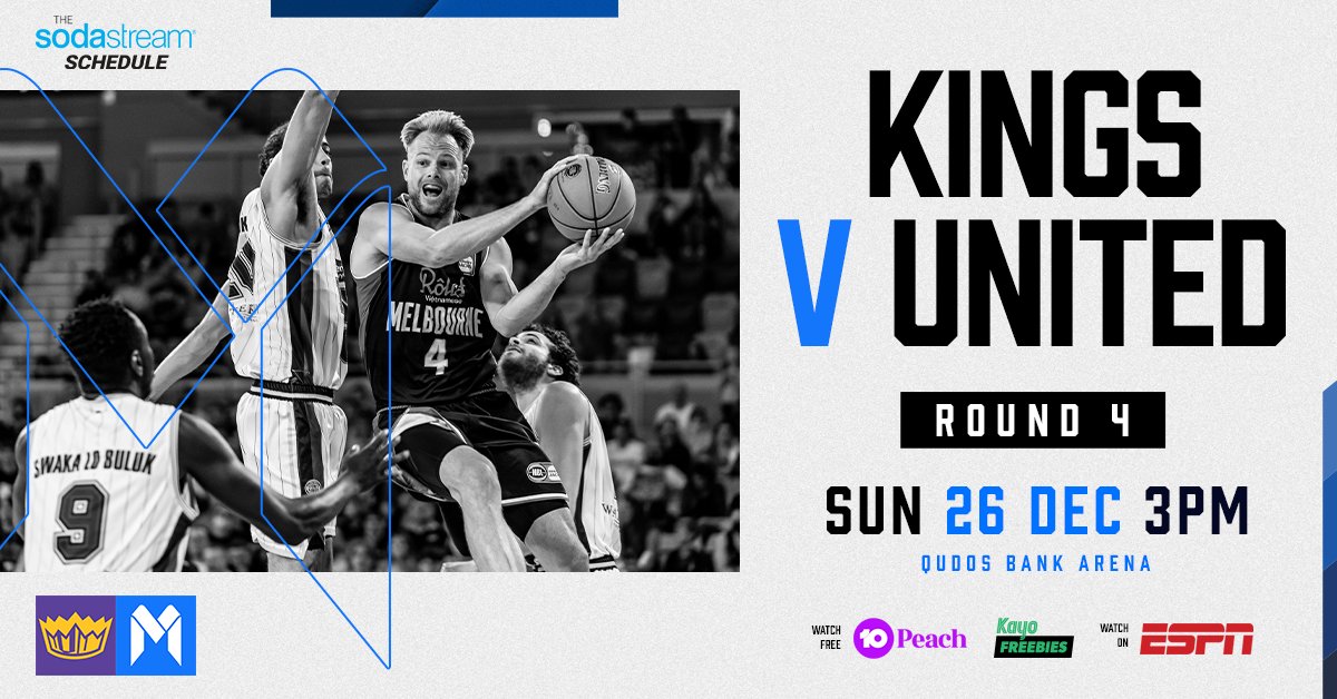 MelbUnited's tweet photo. Next up on our @SodaStreamau Schedule:
🆚 The Sydney Kings
🗓 Boxing Day
⏰ 3pm AEDT
📍 Qudos Bank Arena
📺 10Peach, 10Play, Kayo Freebies, ESPN
#TimeToUnite22 https://t.co/e2gqq6i7nQ