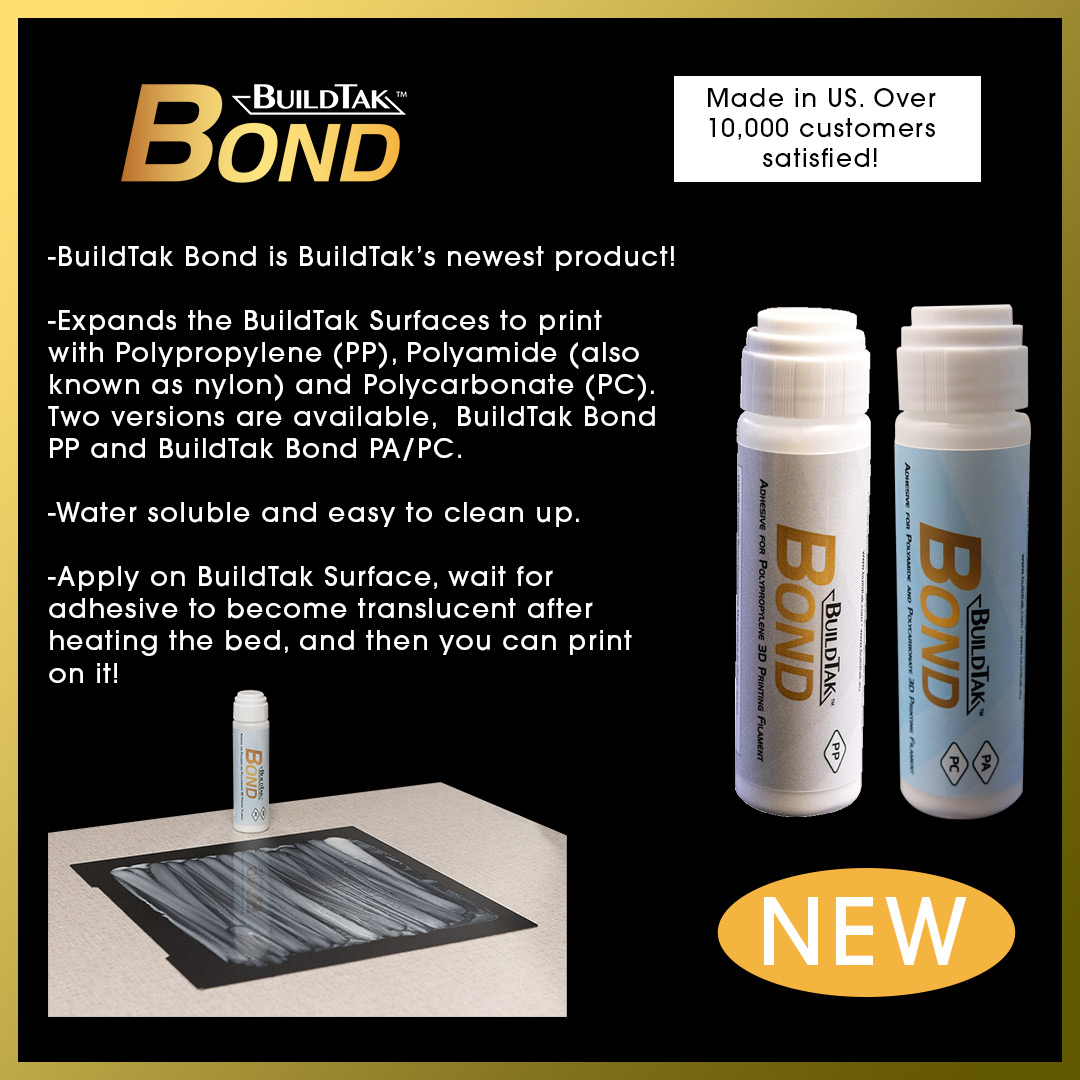 BuildTak's tweet image. Have you tried BuildTak's newest products?

• BuildTak Spatula 250mm
• BuildTak Bond for PA/PC
• BuildTak Bond for PP
• BuildTak Nylon+

Available now! BuildTak.com/shop

#3DPrinting #BuildTak #BuildTakSpatula #BuildTakBond #BuildTakNylonPlus #Technology #3Dprints