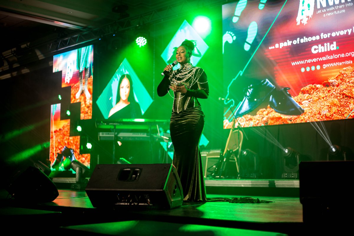 NWANamibia's tweet photo. @JessicaNkosi graced the stage in her @scholtzruberto designed dress! #NWAFundraisingGala #PNWA 
📸 Leo Viitch https://t.co/cihVgcDefc