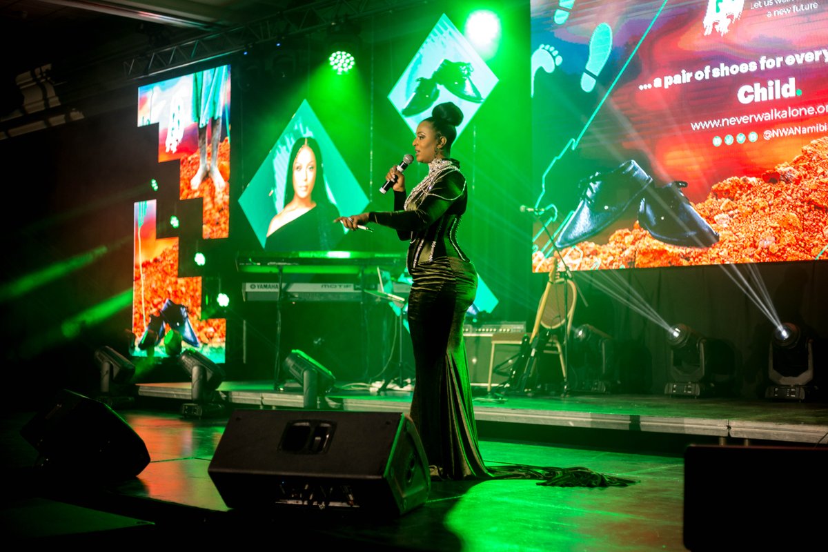 NWANamibia's tweet photo. @JessicaNkosi graced the stage in her @scholtzruberto designed dress! #NWAFundraisingGala #PNWA 
📸 Leo Viitch https://t.co/cihVgcDefc