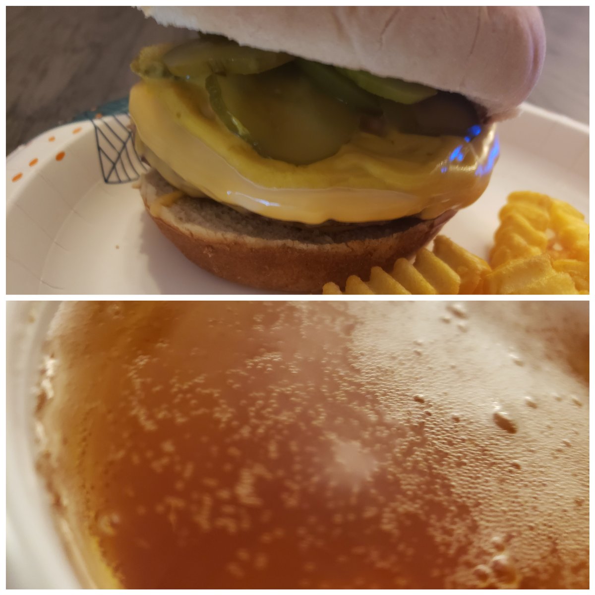 RadioRobo's tweet photo. Happy Burger and a Beer Monday everybody! Keeping it simple tonight with cheese, mustard and pickles. We hope everybody is doing well. Merry Christmas and Happy Holidays to all! #burger #beer #monday #food https://t.co/Ur1JDC6YVx