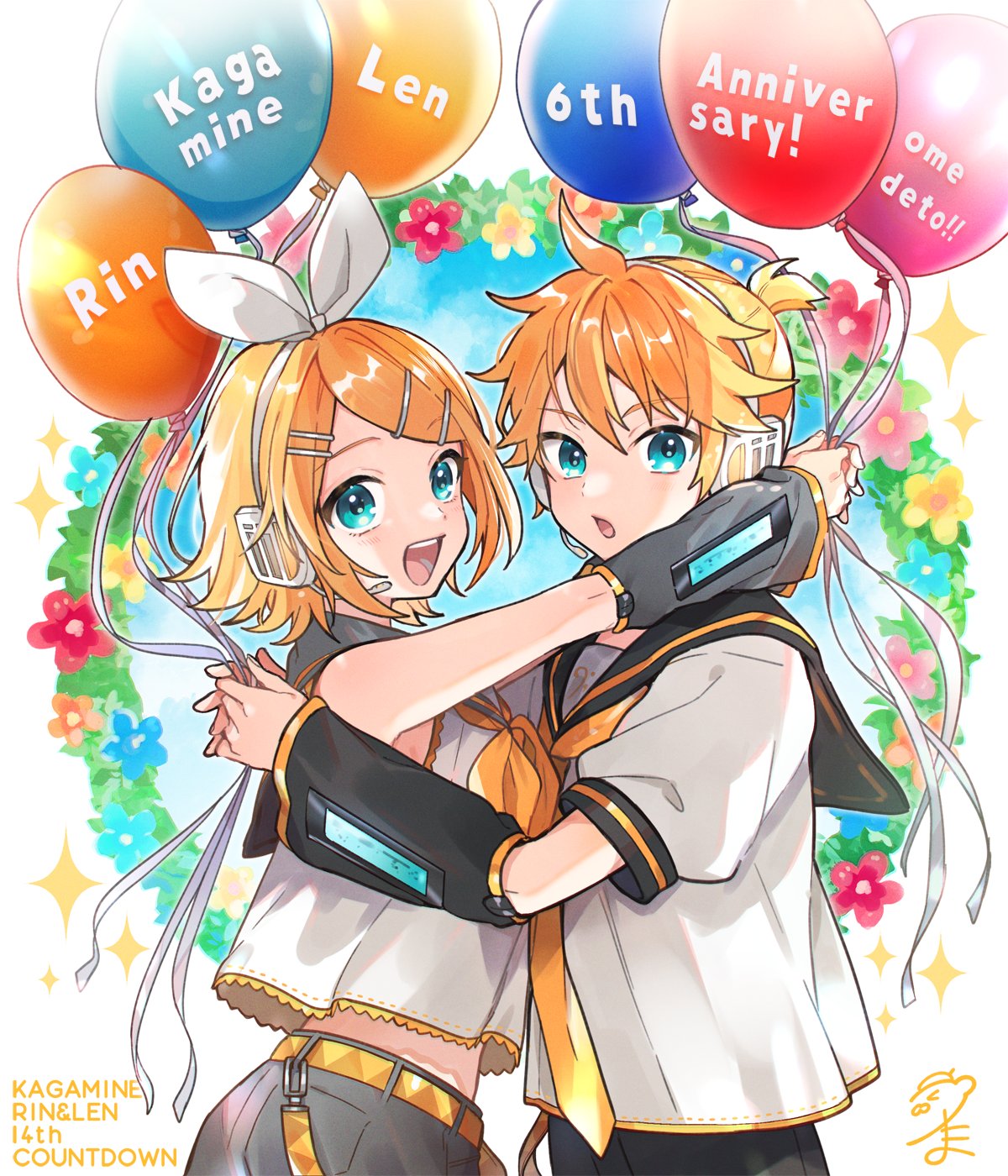 たま 告知 鏡音14周年カウントダウンイラスト描かせていただきました 13年 6周年イメージ 06 今年で設定年齢と同じ14歳を迎る 鏡音リン レン Happy 14th Birthday 企画 鏡音14誕 鏡音リン 鏡音レン Tiktok T Co Mxbavyg3ib