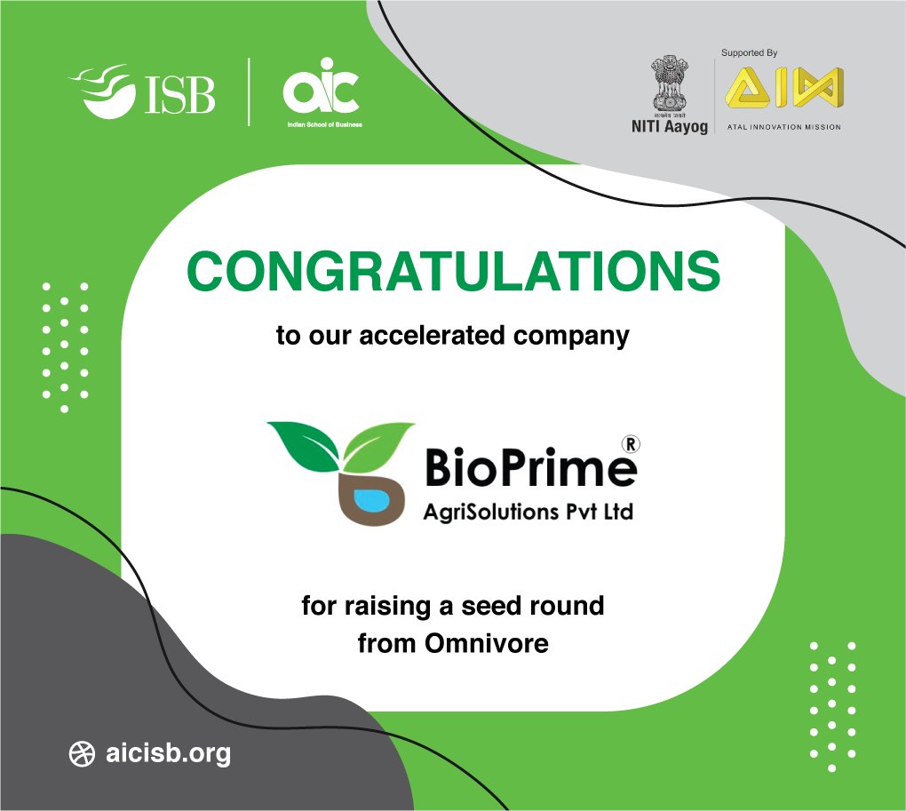 AIC at Indian School of Business (@aicisb) on Twitter photo We are happy to share that one of our portfolio companies, BIOPRIME AGRISOLUTIONS PVT LTD has raised a seed round from <a href="/OmnivoreFund/">Omnivore</a>
Congratulations Team <a href="/Bioprimeagri/">Bioprime Agrisolutions Pvt Ltd</a>
<a href="/ISBedu/">Indian School of Business (ISB)</a> <a href="/AIMtoInnovate/">Atal Innovation Mission Official</a> <a href="/ISB_DLabs/">DLabs</a> We are happy to share that one of our portfolio companies, BIOPRIME AGRISOLUTIONS PVT LTD has raised a seed round from <a href="/OmnivoreFund/">Omnivore</a>
Congratulations Team <a href="/Bioprimeagri/">Bioprime Agrisolutions Pvt Ltd</a>
<a href="/ISBedu/">Indian School of Business (ISB)</a> <a href="/AIMtoInnovate/">Atal Innovation Mission Official</a> <a href="/ISB_DLabs/">DLabs</a>