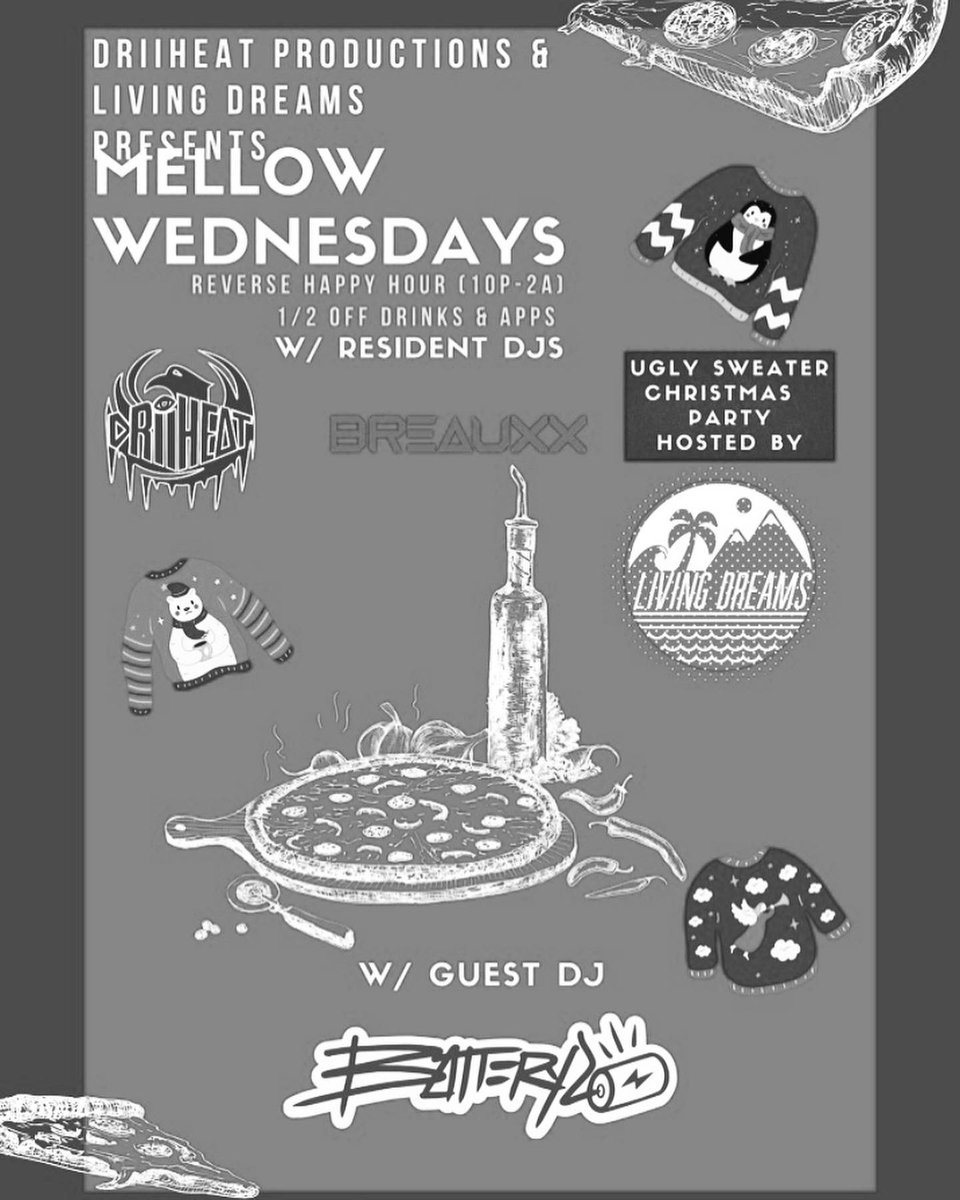 DRiiHEAT_Prod's tweet photo. This weeks #MellowWednesday !
Catch us at Mellow Mushroom High Street, for our Ugly sweater party ! 9:30pm-1am https://t.co/qVXiryuKsE